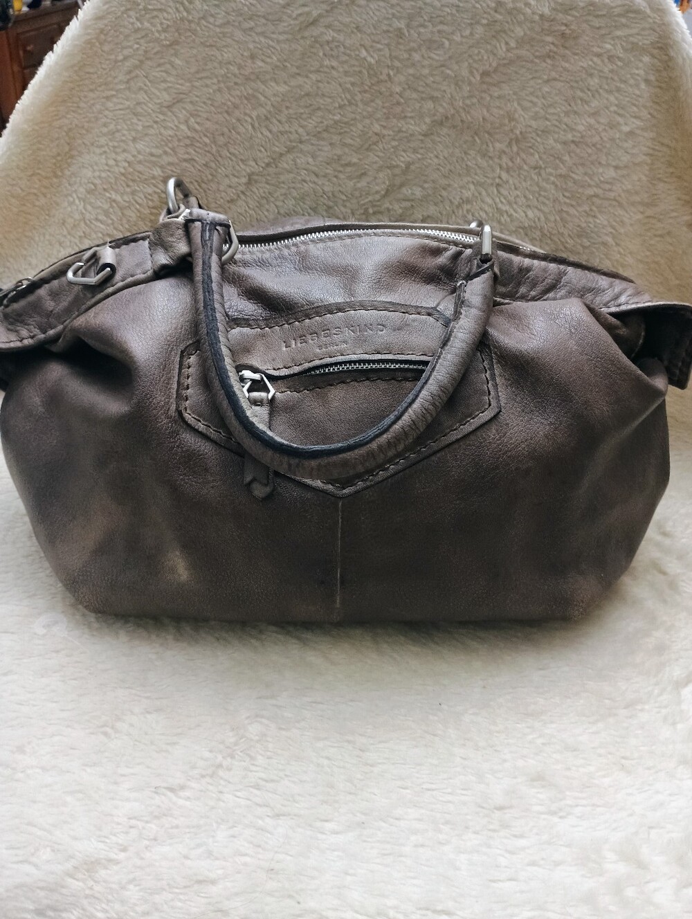 Liebeskind Berlin "Damba" Distressed Taupe Goat Leather Satchel Bag